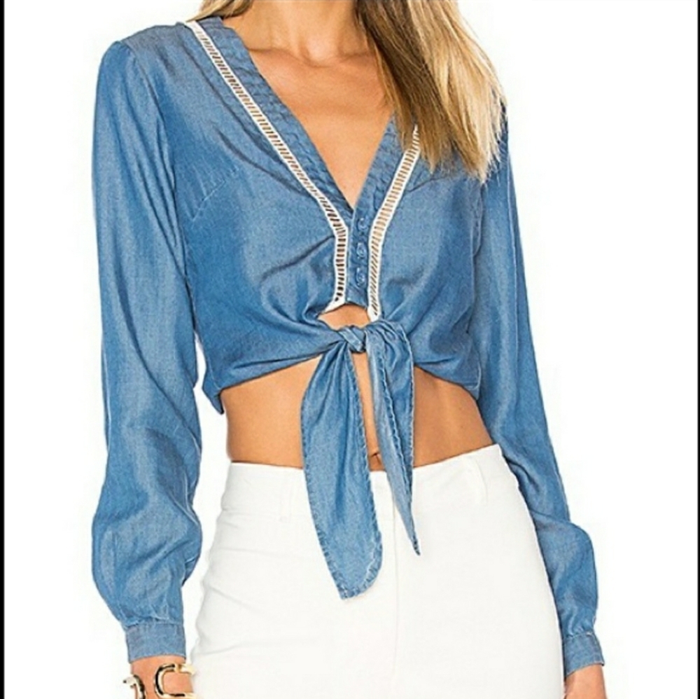 Lovers + Friends Chambray Carmine top